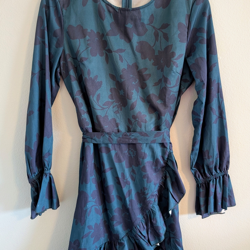 Floral Long Sleeve Dress in Teal and Navy